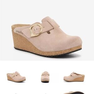 Papillio by Birkenstock Beige Suede Wedge Clogs